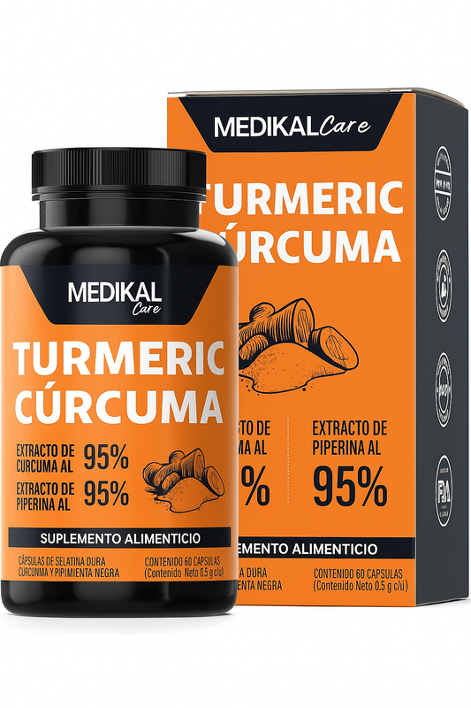 Cápsulas de cúrcuma ultra concentrada con piperina