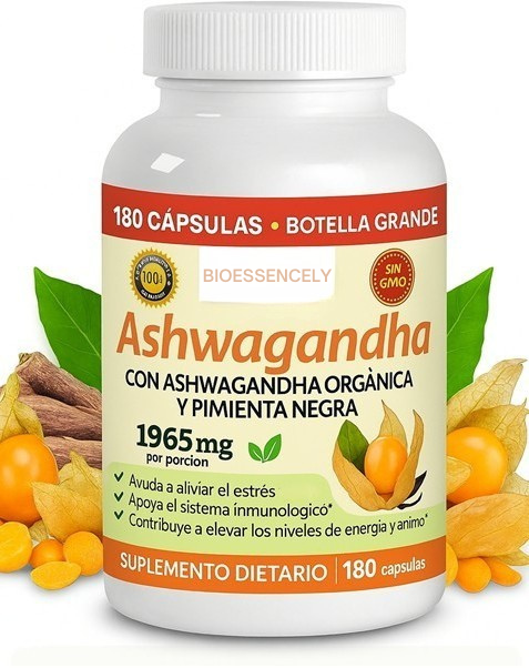 Ashwagandha orgánica de alta potencia con pimienta negra