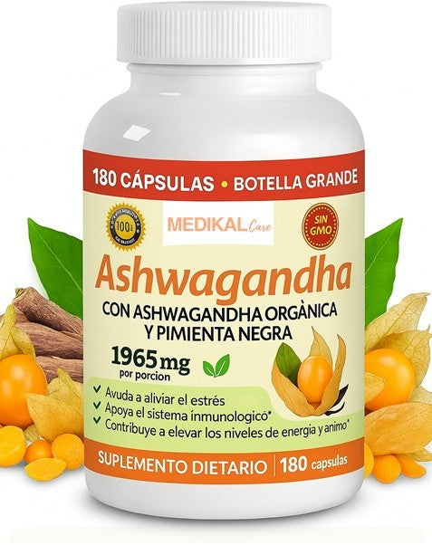 Ashwagandha orgánica de alta potencia con pimienta negra